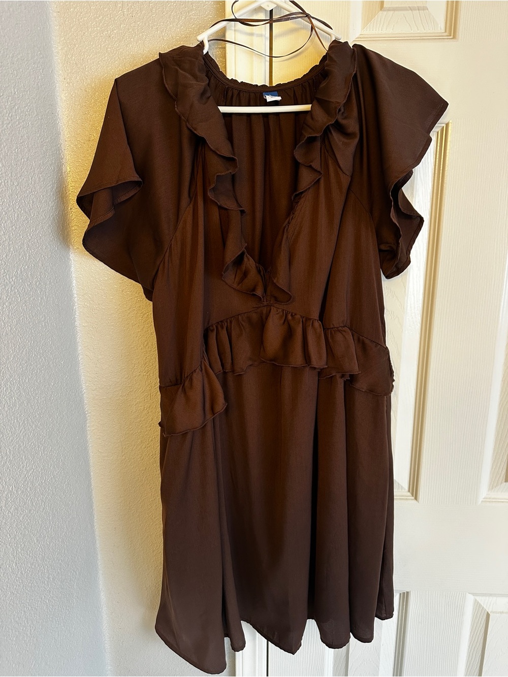 Old Navy Ruffled Brown Short Sleeve Dress